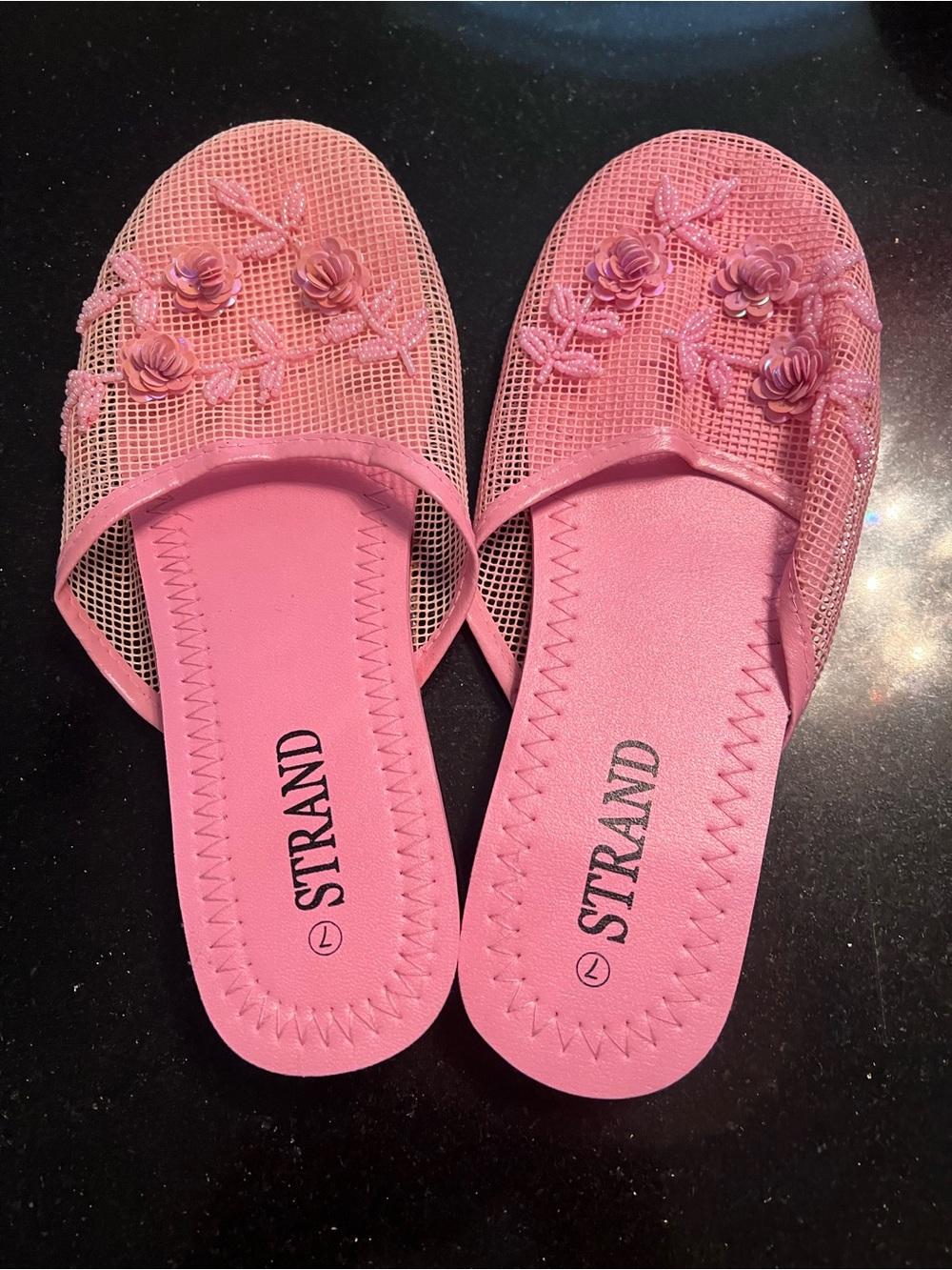 Strand Pink Floral Mesh Slide Slippers